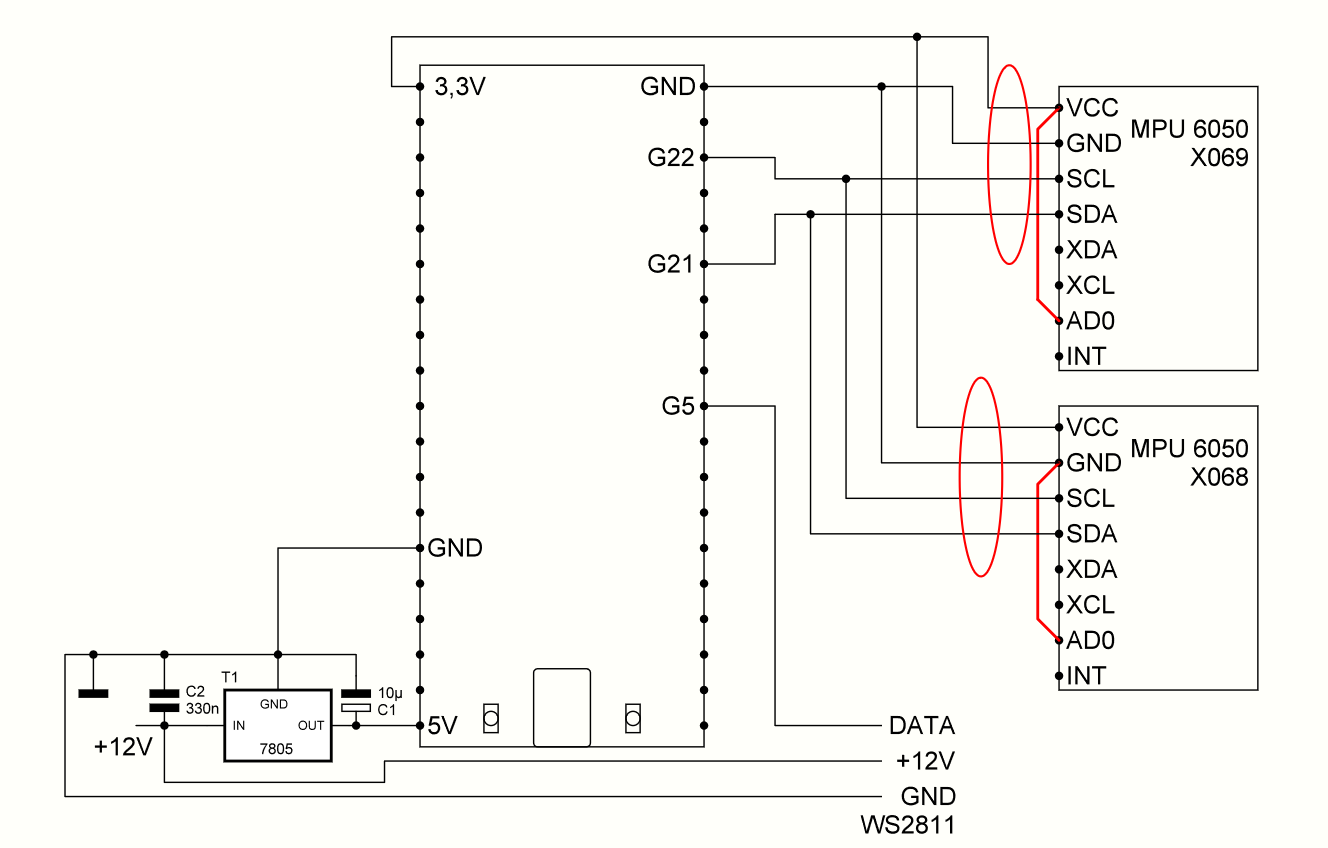 Verkabelung der MPU6050-Handcontroller mit dem ESP32